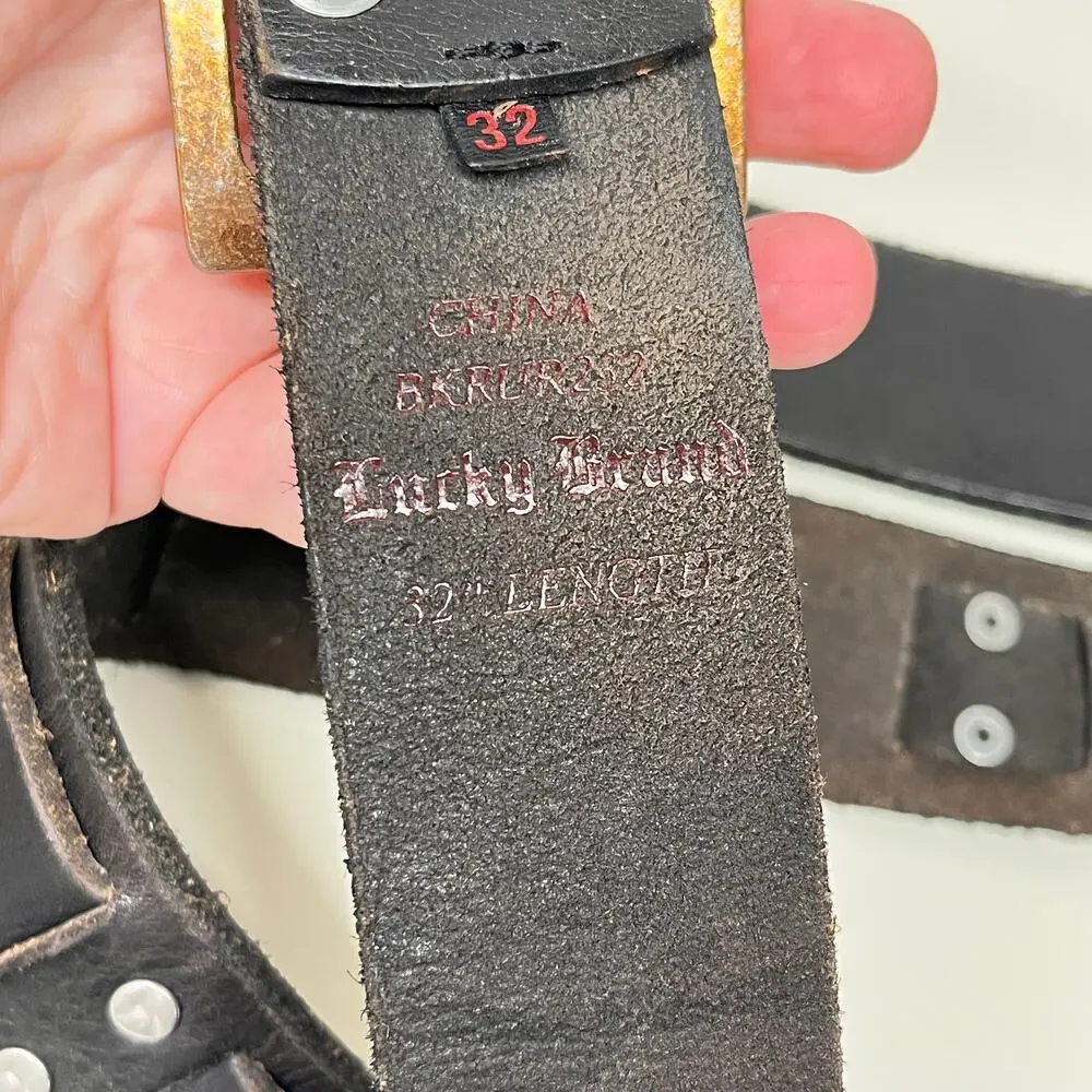 Lucky Brand Woven Black Leather Metal Studs Belt Size 32